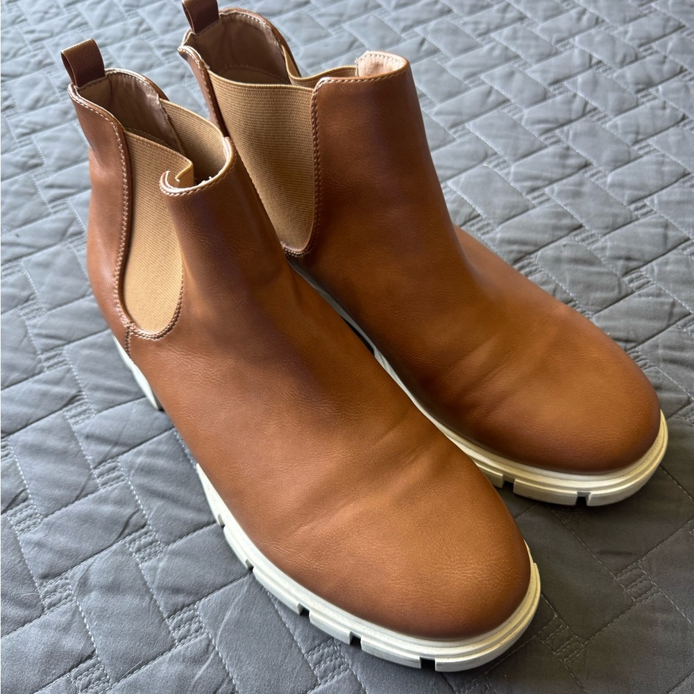 Brown Faux Leather Ankle Boots